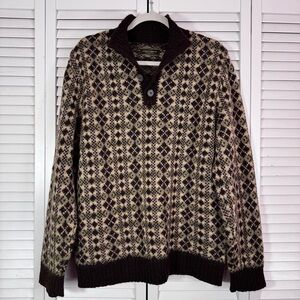 Joseph Abboud Mens Wool Alpaca Argyle Pattern Sweater Brown Grandpa Large